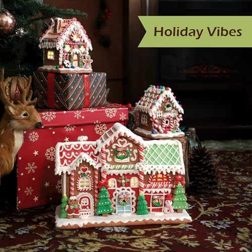 14-Inch Battery-Operated Gingerbread House Decoration with Lights – Handmade Christmas Village