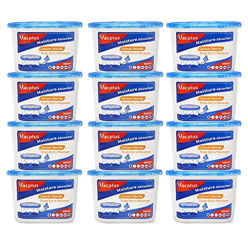 Vacplus Moisture Absorber 12 Pack - Fragrance-Free Dehumidifier, 10.5 OZ, Strong Absorption