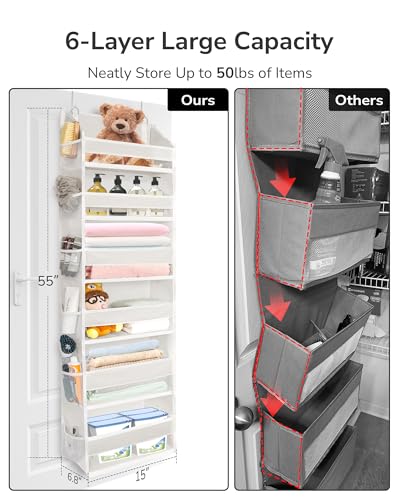 Ivory Over The Door Organizer with 6 Large & 12 Mesh Pockets, 50lbs Capacity, Bedroom & Bathroom Storage