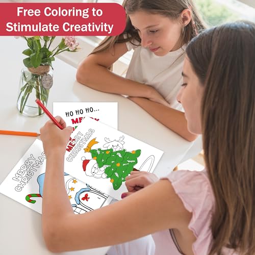 Kids Coloring Christmas Cards Set with Envelopes and Stickers - 6 Pack, Holiday DIY Holiday Crafts