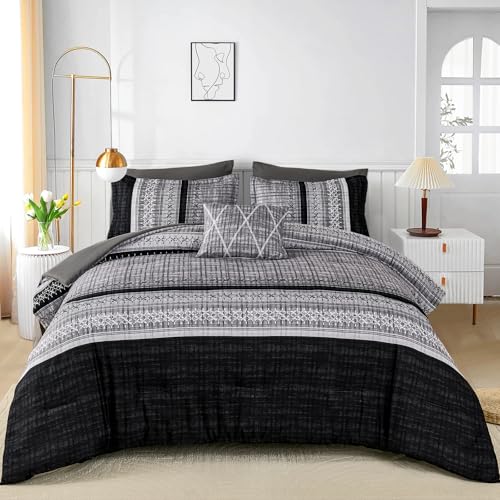 Dintszyayue King Size Black Comforter Set 8 Pieces Boho Microfiber Bedding