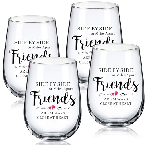 Suttmin 4 Pack 17oz Friendship Wine Glasses - Side by Side Variation | Stemless Gift Set