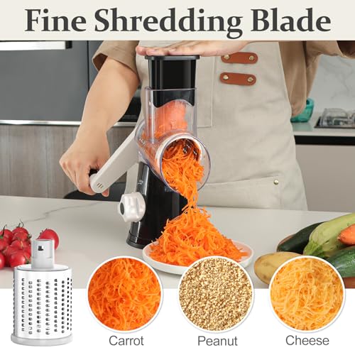 Cambom Rotary Cheese Grater Hand Crank with 5 Blades - Black