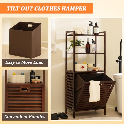 Baveke 3-Tier Tilt Out Laundry Hamper with Removable Basket - Brown