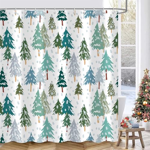 PAOPOED Christmas Pine Tree Shower Curtain 72x72 Inches Holiday Bathroom Decor