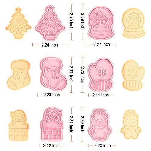 Novel Christmas Cookie Cutters and Stamper, Xmas Tree, Glove, Reindeer, Santa, Sock, House 3D Cookie Cutters Set for Christmas Baking (Pack of 12)
