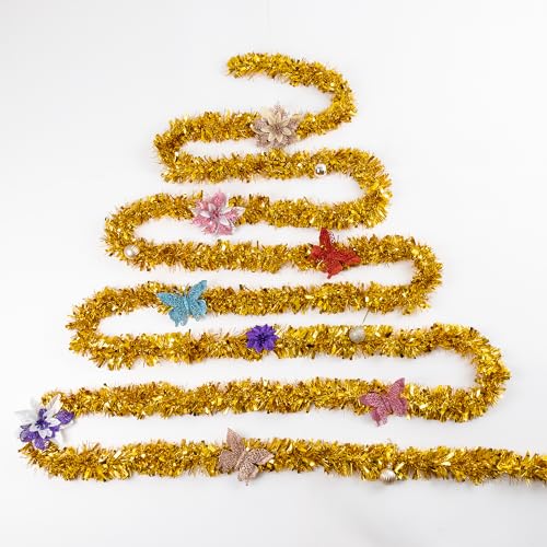 26.2 Ft Tinsel Garland Decoration for Holiday Tree Walll Home Office Event, Christmas, Birthday, Weddings, Party Decorations, Fluffy Twist for All-Season Indoor Outdoor Events - Gold