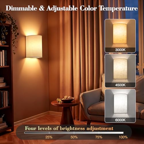 Yunaking Cream Rechargeable Wall Sconce Set of 2 with 10000mAh Battery & Dimmable RGB Light