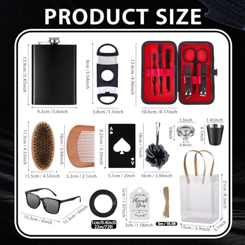 Black 6-Set Men’s Baby Shower Prizes Gift Bundle with Flask Manicure Sunglasses