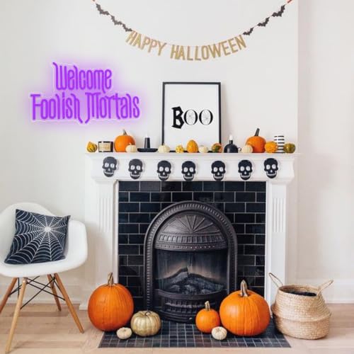 Welcome Foolish Mortals Neon Sign, Halloween Light Spooky Gothic