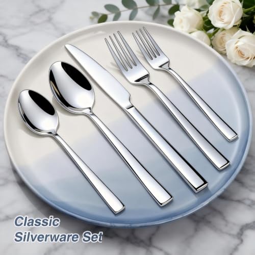 Yoehka Modern 60-Piece Stainless Steel Silverware Set for 12 - Flatware