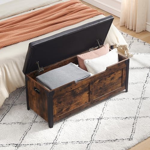 Rustic Brown Storage Chest with Safety Hinge - 39.4 Inches