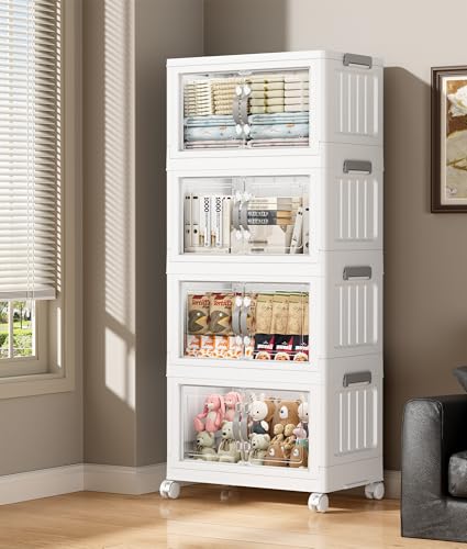 Hanyi 140 QT Stackable Storage Bins with Lids, 4 Tier Collapsible