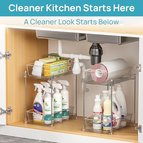 Transparent 4 Pack Taller Pull-Out Under Sink Bathroom Organizer - S-High