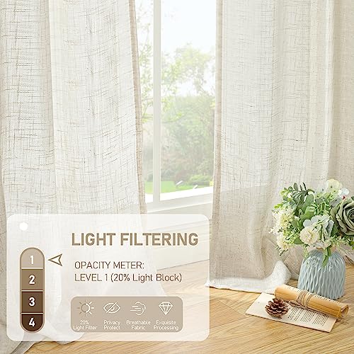 Natural Linen Curtains 2 Panels 52"W x 102"L Back Tab - Ivory, Light Filtering