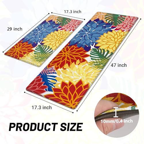 Arenarug Colorful Cushioned Anti-Fatigue Kitchen Mats 2-Piece Set, Waterproof & Non-Slip, 17.3x28 & 17.3x47 Inches