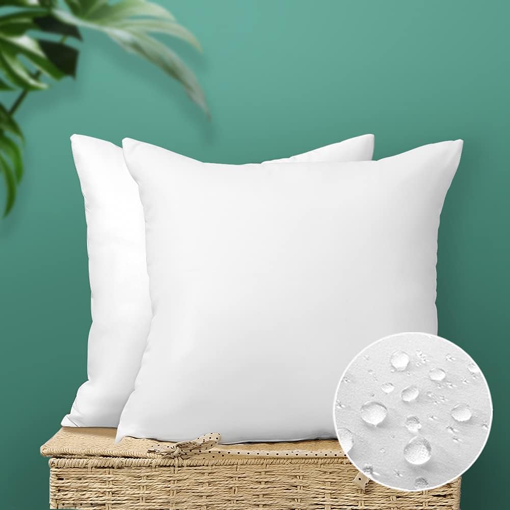 OTOSTAR Outdoor Throw Pillow Inserts - Water Resistant Cushion Pads for Patio & Garden | 18x18 Inch - White (Pack of 2)