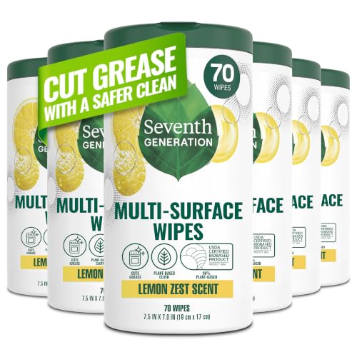 Multi-Surface Cleaning Wipes - Lemon Zest Scent, 70 Count, Pack of 6