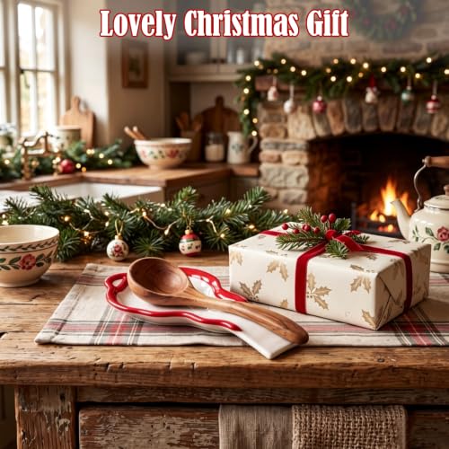 LemonRoad Red Bow Ceramic Spoon Rest - Christmas Kitchen Utensil Holder Gift