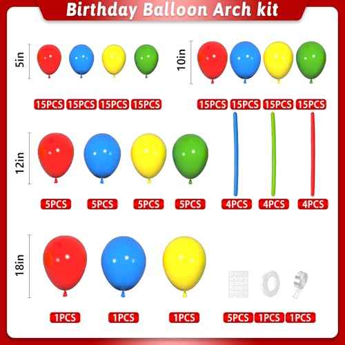 Rainbow Balloon Garland Arch Kit with 162pcs Yellow Blue Red Green Balloons and Long Balloons for Christmas Candyland Birthday Party Decorations