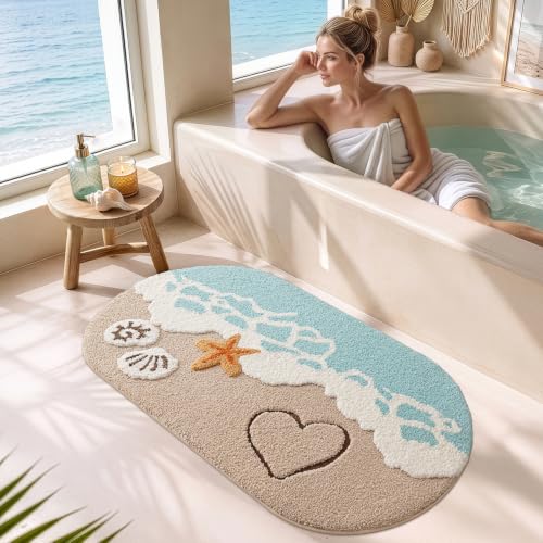 Blue Microfiber Bath Rug 24x44 Inches - Absorbent Non-Slip Bathroom Mat