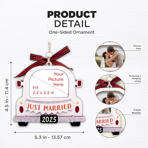 Hangwoous Just Married 2025 Photo Frame Ornament Wedding Gift for Newlyweds