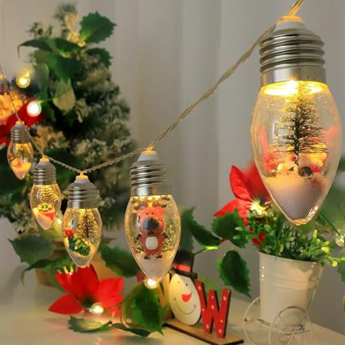Christmas Tree String Light -10 LED Vintage Xmas Bubble Lights,6FT Battery Operated Retro Unique Christmas Doll Lights for Indoor&Outdoor Holiday Decor,Porch Balcony Office Decor (A)