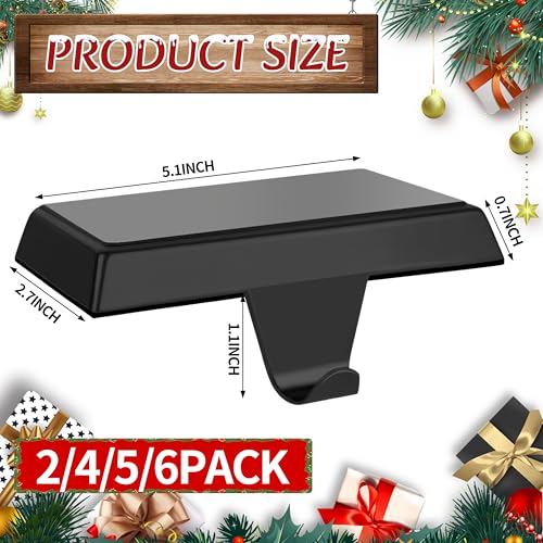 Palonu Black Stocking Holders 2 Pack Heavy Duty Mantle Hooks Non-Slip Christmas Decor