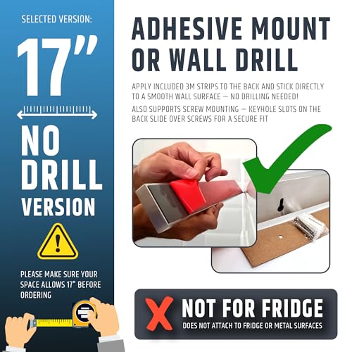 17-Inch No-Drill Magnetic Knife Holder - Stainless Steel Wall Mount with Adhesive & Screws - Upgraded Strong Magnet