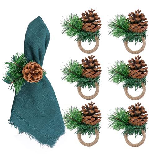 Wonlex Handmade Pine Cone Napkin Rings Set of 6 Farmhouse Fall Holiday Decor