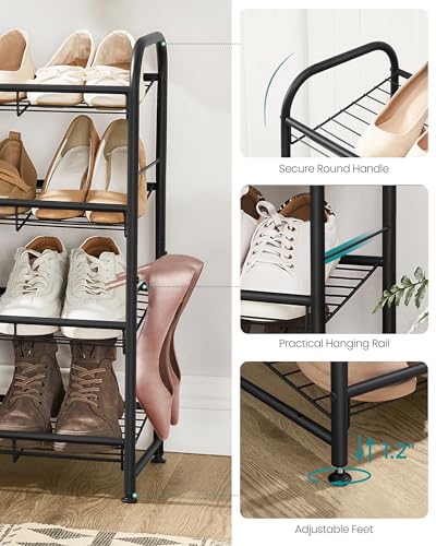 SONGMICS 4-Tier Stackable Metal Shoe Rack Black 27" Holds 12-16 Pairs