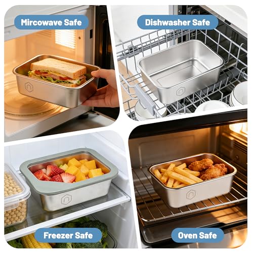 NAYELF 3-Piece Stainless Steel Food Storage Set with Glass Lids - 22/40/74oz Airtight Meal Prep Containers