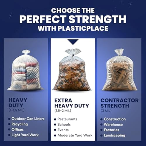Heavy Duty 55-60 Gallon Trash Bags - Clear, 2 Mil Thick, 50 Pack