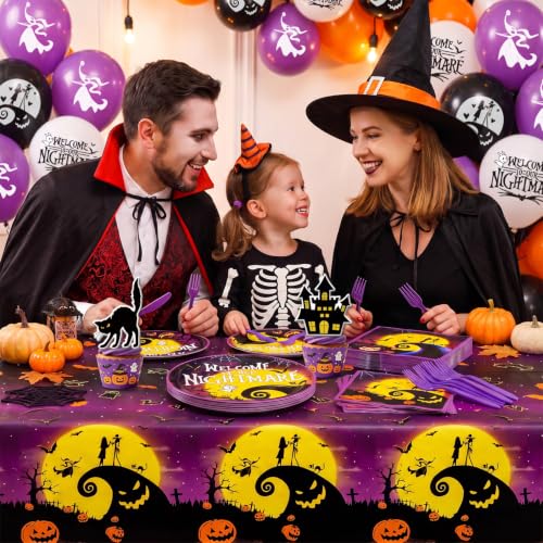 Halloween Party Decorations Kit 129-Piece Purple & Black Set with Dinnerware & Balloons