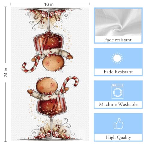 2 Pcs Christmas Kitchen Towels - Cute Gingerbread + Bear, Red Variation 9