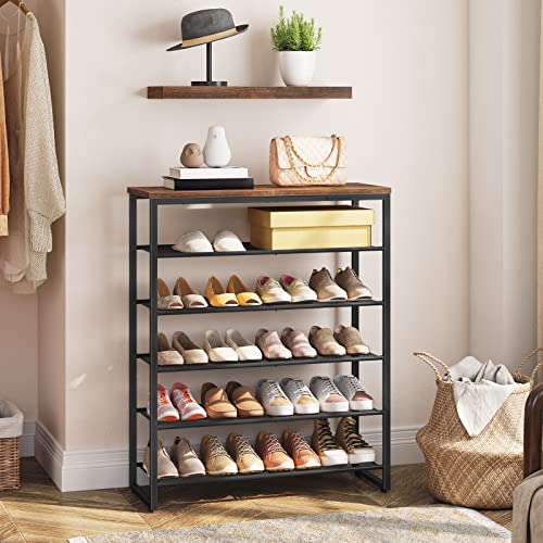 HOOBRO 6-Tier Shoe Rack with Rustic Brown & Black Finish, Large Capacity Entryway Shoe Organizer, 29.5"L x 11.2"W x 36.2"H