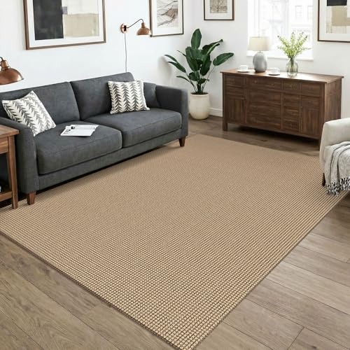 Washable Area Rug 5x7 ft Non-Slip Braided Cotton Floor Carpet for Living Room - Orange Beige/Tan/Brown, Rectangular
