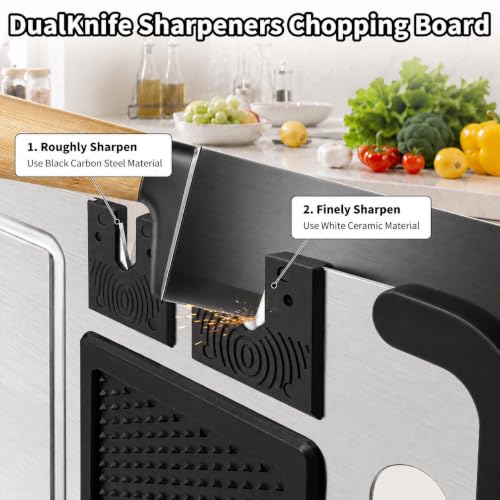 3 Pieces Pure Titanium Cutting Board, Sharpener with Juice Grooves
