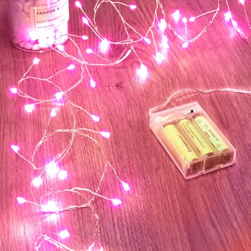 Minetom Pink Fairy Lights 5ft 60LED Battery Operated with Timer, 1 Pack