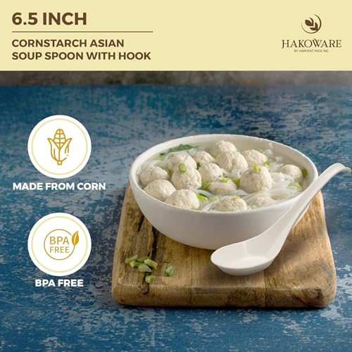 6.5 Inch Disposable Cornstarch Soup Spoons with Hook - 600 Pack, Plastic-Free