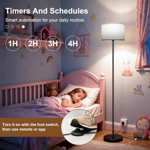 Floor Lamp for Living Room & Bedroom - White Smart RGB Dimmable Standing Light with Remote