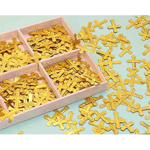 ONLYKXY 520Pcs Cross Table Confetti Decor Glitter Confetti Table Confetti Cross Decoration for Birthday Wedding Foil Theme Thanks Giving Party Valentine's Day Scatter Bless Confetti(Golden£©