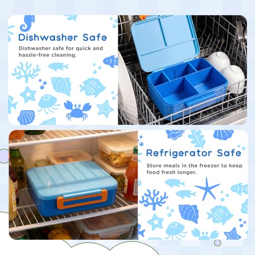 PIQUEBAR Blue Bento Lunch Box for Kids with 8oz Soup Thermos & Leak-Proof Container
