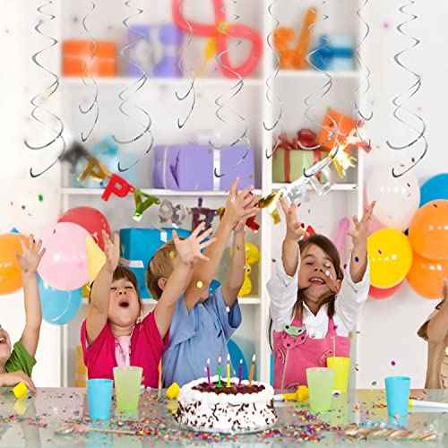 12 Pieces Hanging Swirl Decorations Plastic Streamer Party Swirl Spiral Decorations for Ceiling, Wedding Baby Shower Birthday Party Supply (Silver)