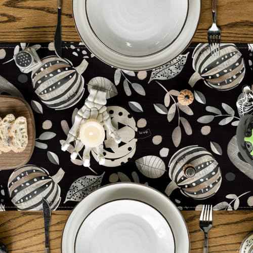 Artoid Mode Ghost Pumpkin Leaves Eucalyptus 210 GSM Halloween Table Runner,Seasonal Fall Kitchen Dining Table Decoration for Home Party Decor 13x90 Inch