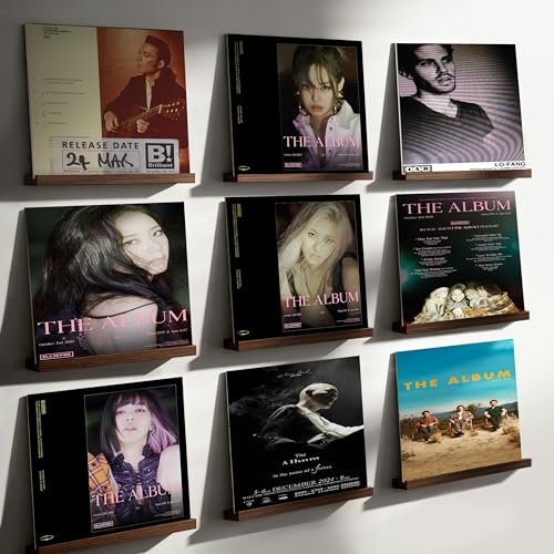 Walnut Wall Mount Vinyl Record Display Shelf Set - No Drill 10 Pack