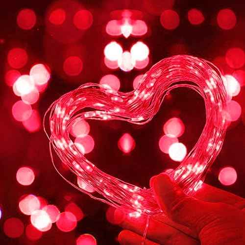 LAMPHOME 100 LED 33FT Red Fairy Lights Battery Operated with Remote, Mini Starry String Lights Multi Functions & Timer,Twinkle for Christmas Home Bedroom Wedding DIY Centerpiece Decor