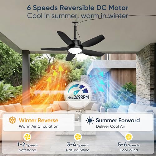 PARTPHONER Black 42 Inch Outdoor Ceiling Fan with Lights, Waterproof, APP & Remote Control