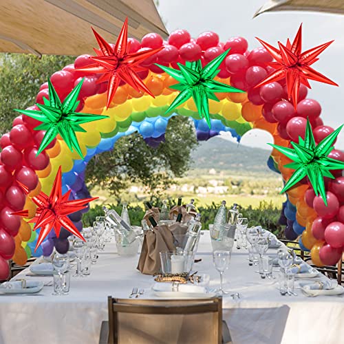 GCTWFYK 72Pcs Red Green 26in Star Foil Balloons - Explosion Cone Mylar Spike Balloons for Xmas Photo Props