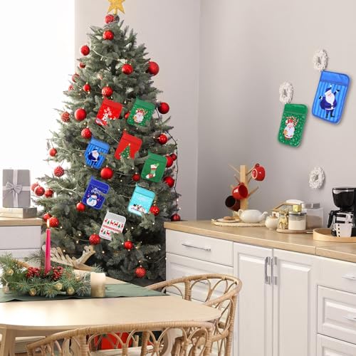 Layhit Christmas Pot Holders with Pocket - 12 Pcs Festive Oven Mitts & Hot Pads